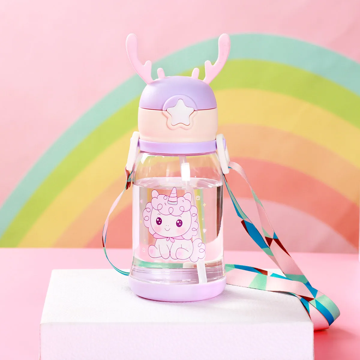 Portable Eco Friendly 600ml Bpa Free Clear Transparent Tritan Drinking Plastic Water Bottle Kids Milk Cup With Straw