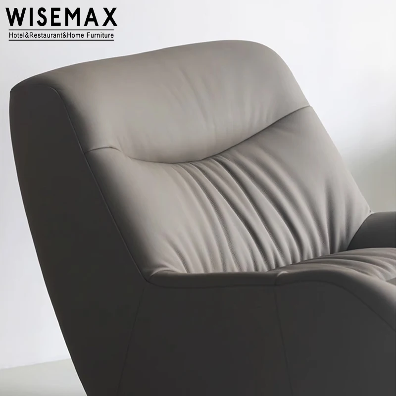 WISEMAX FURNITURE Classic Italian design creative leisure leather and solid wood sofa chair footrest lounge chair for home villa