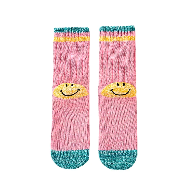 korean knit tube heel smiley mens and womens mid-tube winter wool thick thread knitted socks