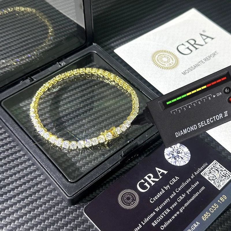 Hip Hop Jewelry Pass Diamond Tester 2mm 3mm 4mm 5mm 6.5mm 925 Silver Iced Out VVS Moissanite Diamond Tennis Chain Bracelet