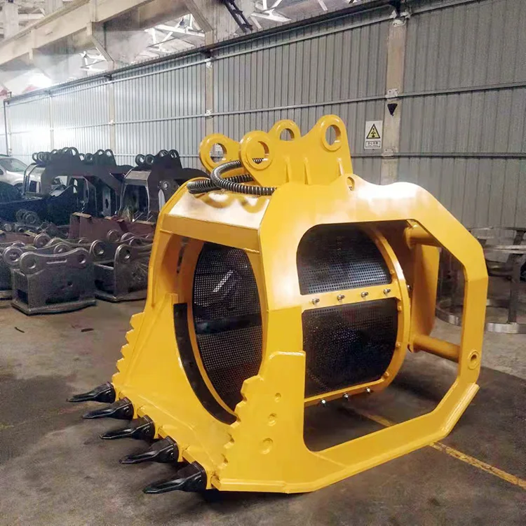 Factory Direct Sale Excavator Ballast Screening Bucket sifts out soil and debris by spining the Screening Drum