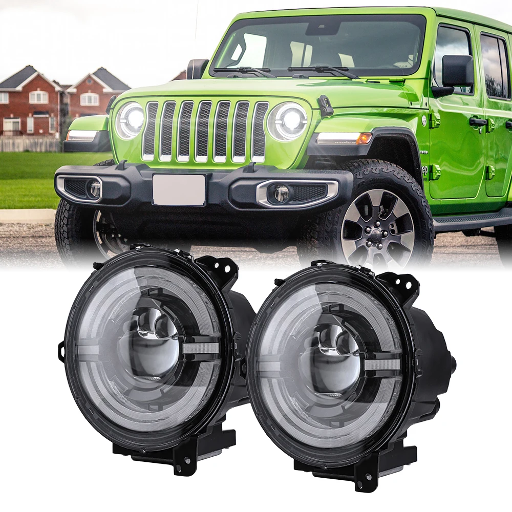9 inch led headlight with halo DRL 9' sun headlight with high low beam 1 pair adjustable headlamp for wrangler JL