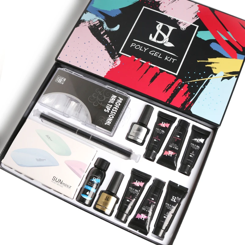 Nail Extension Poly Nail Gel Full Kit Private Label Oem 9 Colors Acrylic Glitter Poly Gel Nail Set