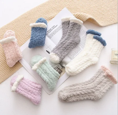Wholesale custom winter fuzzy socks warm thick cute socks girl socks women