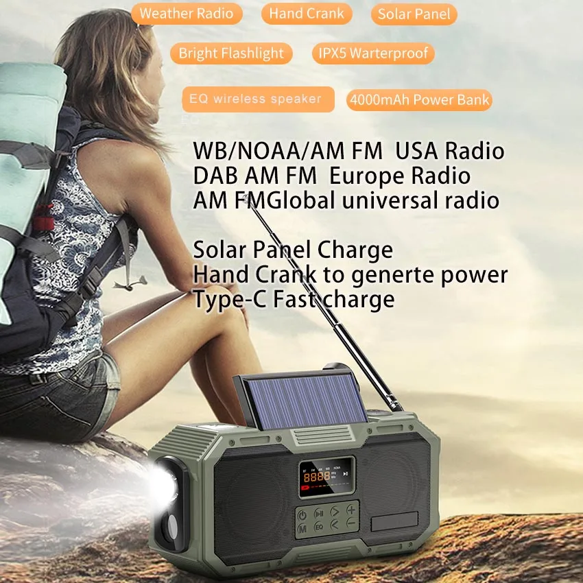 D588 Dab Am Fm Radio Yiwu Wind Double Pa Outdoor Speaker With Power Light For Camping