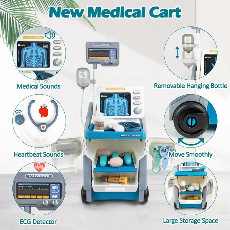 Educational hospital medical trolley cart realistic doctor games play pretend toy