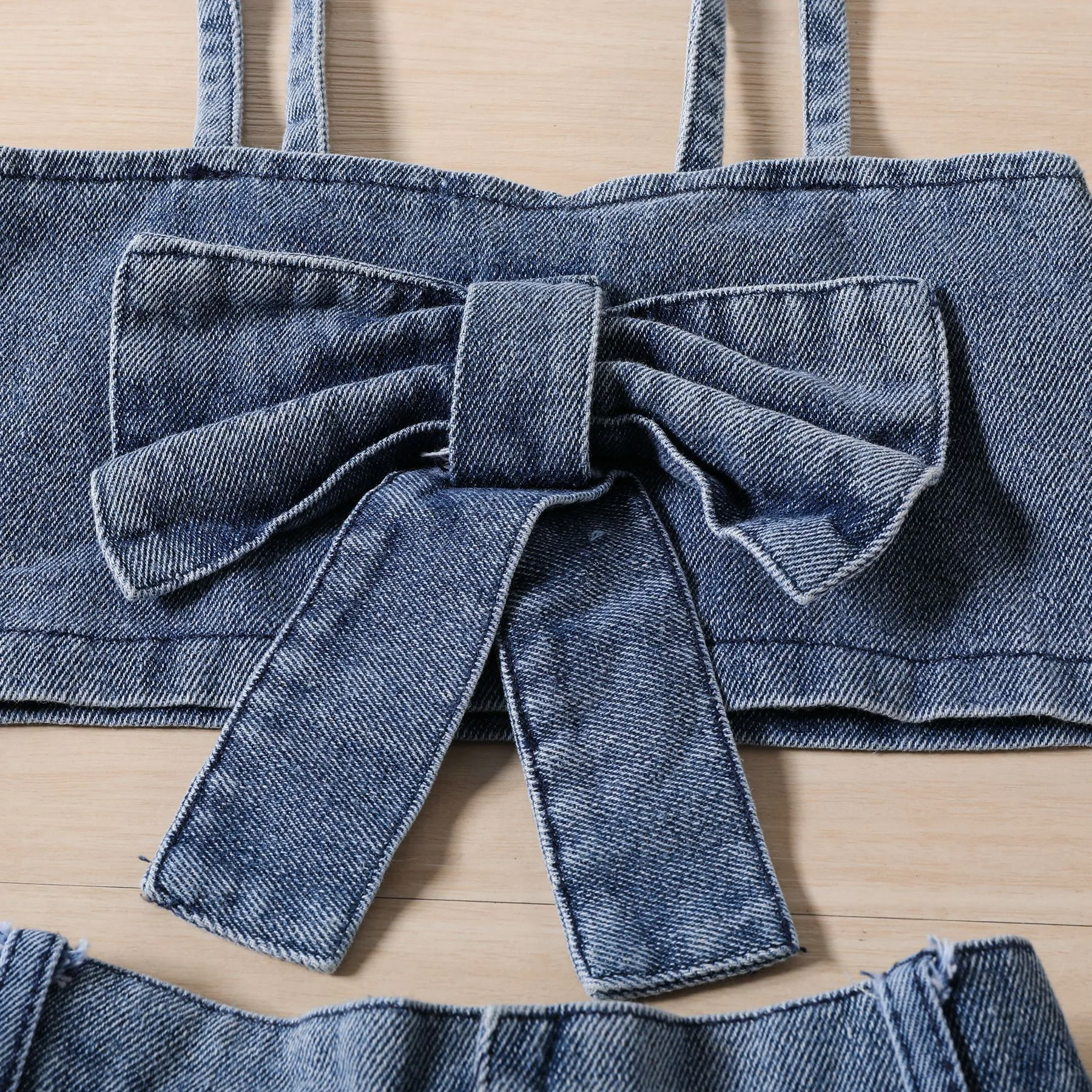 2Piece Summer Kids Boutique Clothes Girls Outfit Sets Fashion Denim Bow Sleeveless Baby Tops Skirt dresses Children Clothing