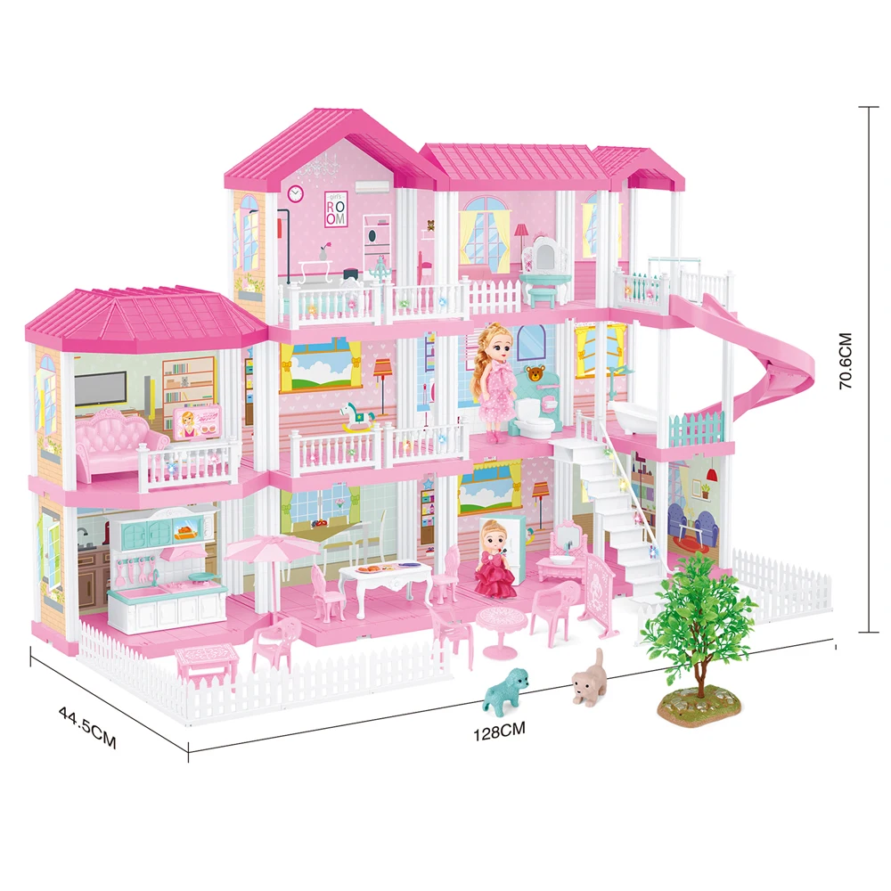
Huiye 2020 large Doll House kit Pink Toys baby doll for kids house diy big doll house children accessories casa barbie 