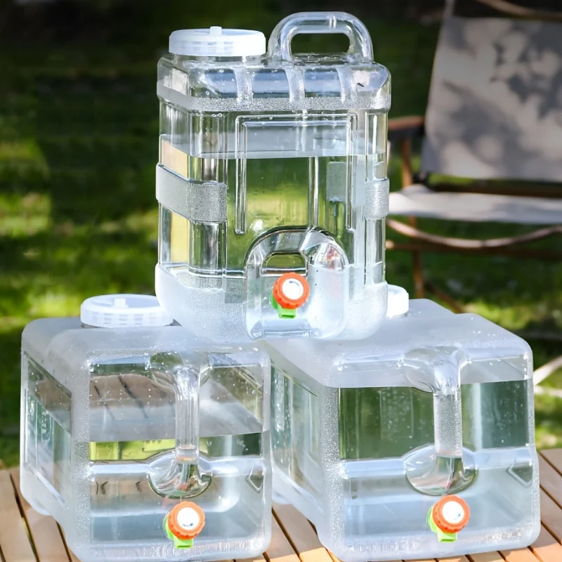 Outdoor Transparent Plastic Water Bucket Faucet Self-Driving Tour Mineral Pure Drinking Water Storage Tank for Car Camping