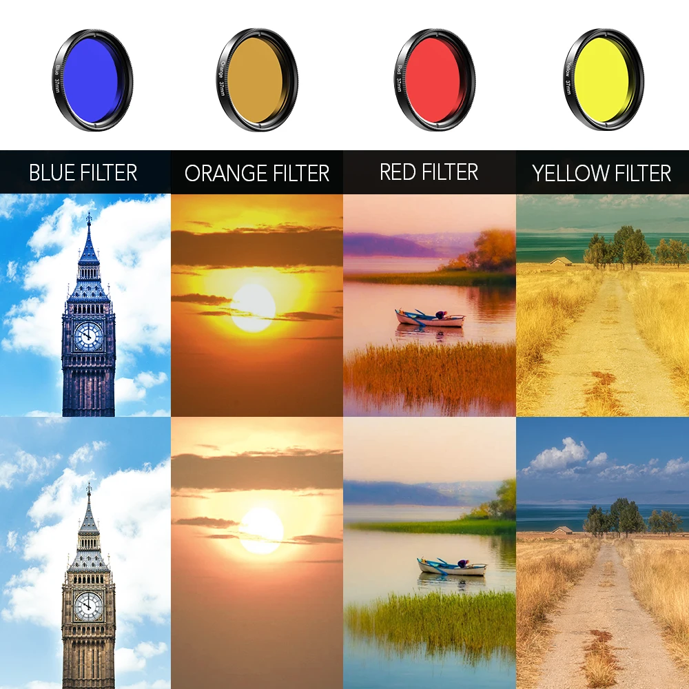 Apexel 37MM mobile phone camera lens ND32 Yellow Orange Red Blue full color filter 7 in 1 lens kit for aquarium smartphone
