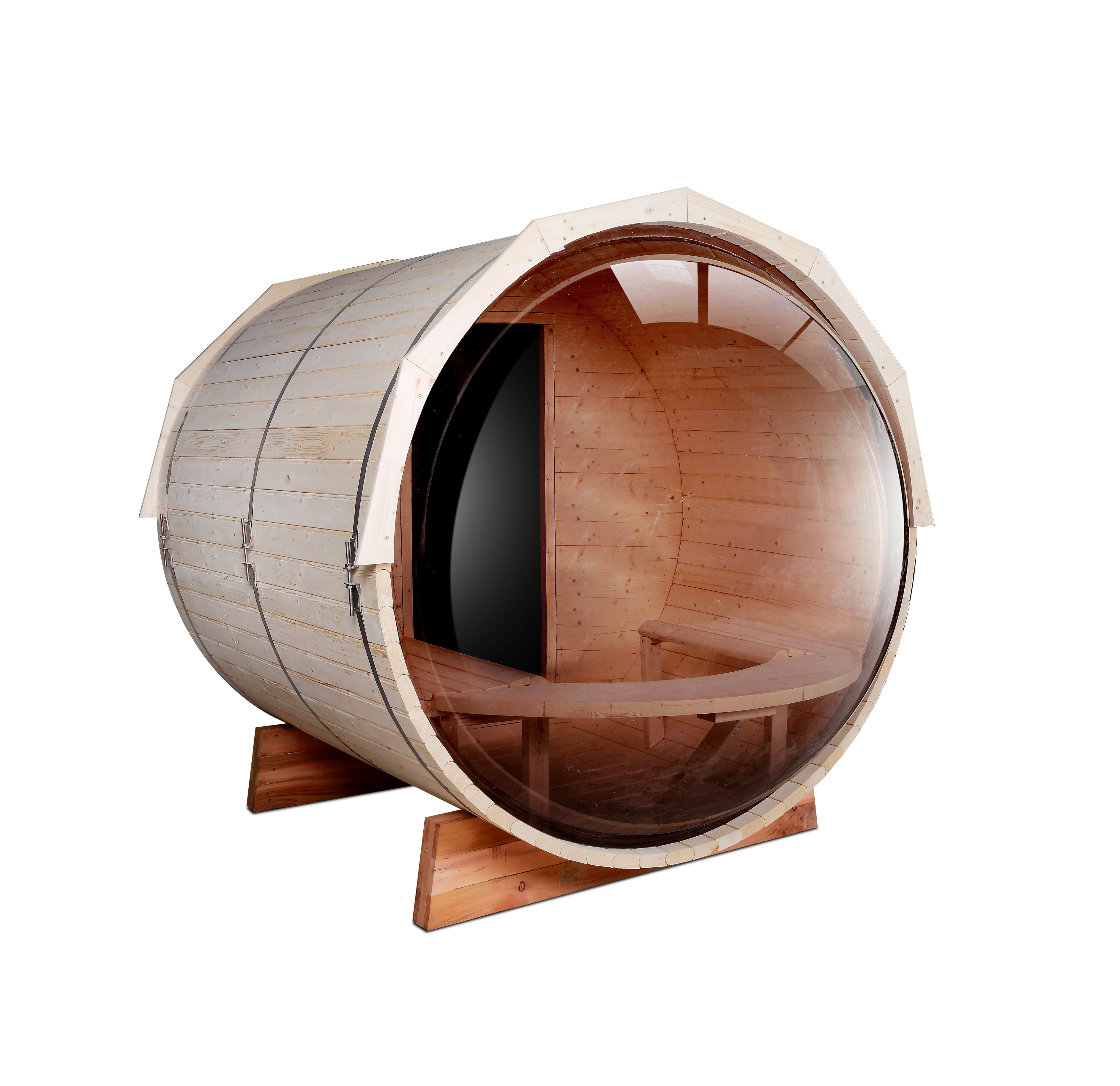 Keya Outdoor Barrel Sauna with Panoramic View in Pine or Cedar for 2-8 Persons