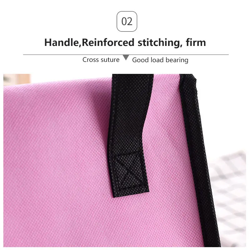 Custom Logo Pink Geometric Square Portable Non Woven Large Insulated Tote Bag Thermal Lunch Cooler Bag