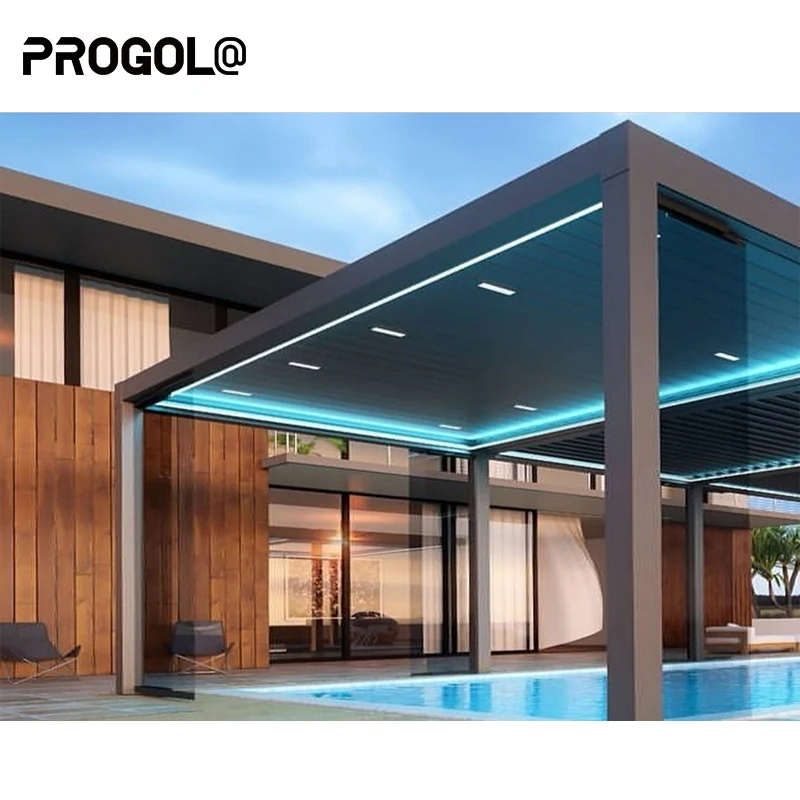 Timber Motorized Loop Bioclimatique Lamella Pargola Closed Pergola