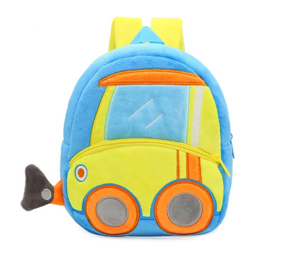2-4 Years Cute Cartoon Excavator Children 3D Car Engineering Vehicle Plush Backpack Girls Kids Kindergarten School Bag