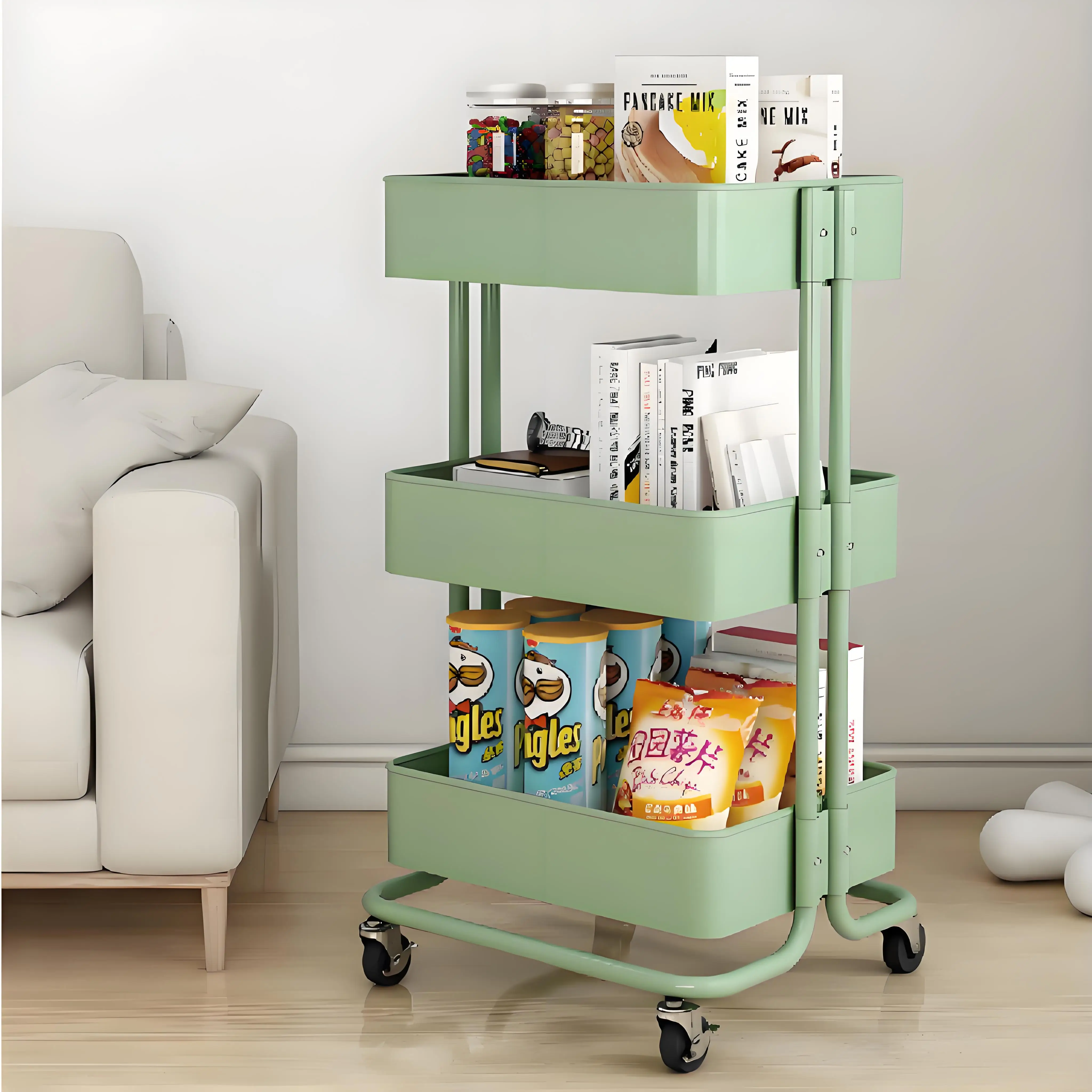 Movable storage rack kitchen storage rack living room snack trolley multi-functional storage rack salon tool cart
