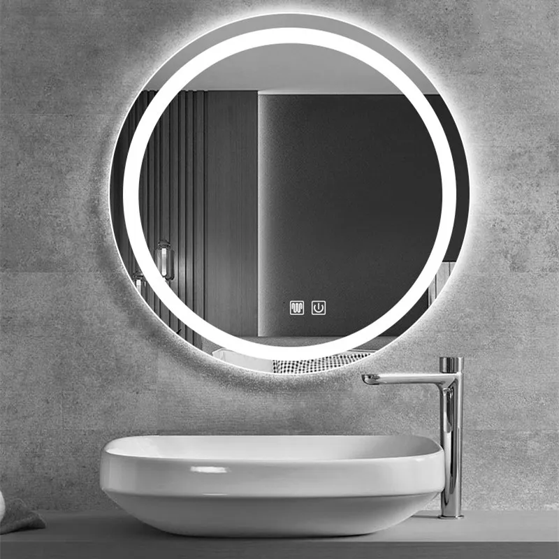 5 мм настенный декоративная картинка без рамы Круглый ванной комнаты туалетный столик светодиодная зеркальная поверхность с сенсорным датчиком