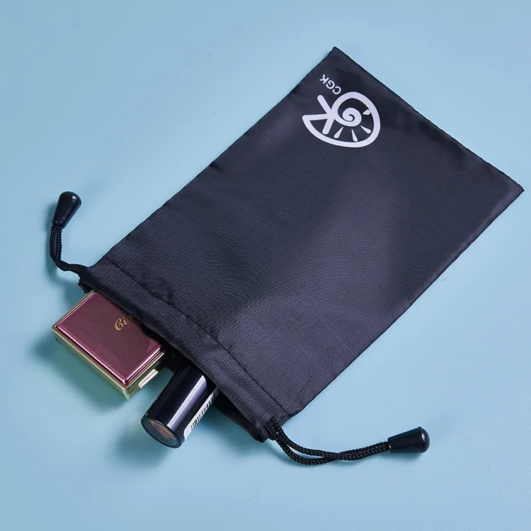 Cheap small black nylon mesh drawstring bag with custom logo