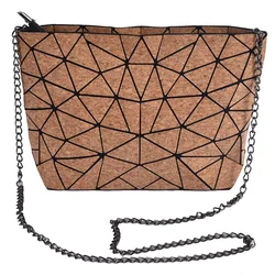 Wholesale Fashion Geometric Pattern Lady Handbag, Cork PU Women Chain Shoulder Bag, Diamond Pattern Cork PU Handbags