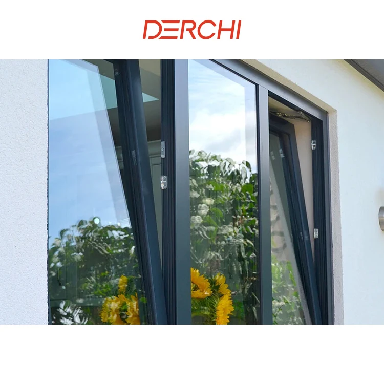 DERCHI NFRC Aluminum Windows Double Glass Energy Efficient Tilt And Turn Panoramic Extra Slim Frame Tempered Glass Windows