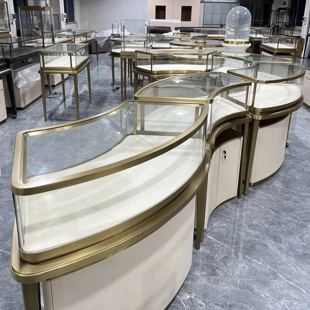 Luxury Custom Jewellery Display Furniture Watch Showcase Table Island Showcase Jewelry Watch Shop Glass Jewelry Kiosk