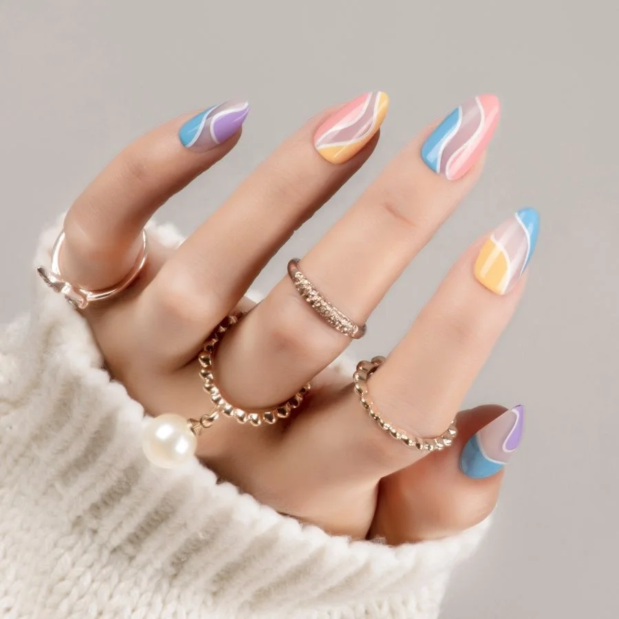 Nail Supplier Wholesale Price Salon Quality Swirl Design Baby Stiletto Press on Nails Faux Ongles