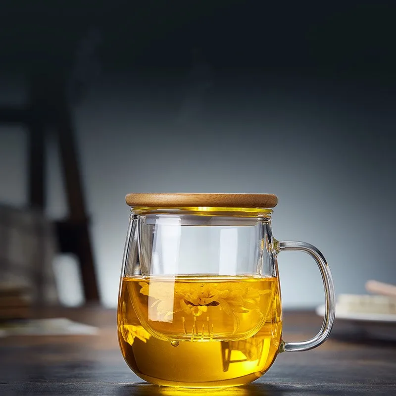 Top quality heat resistant double wall glass coffee tea cup with handle