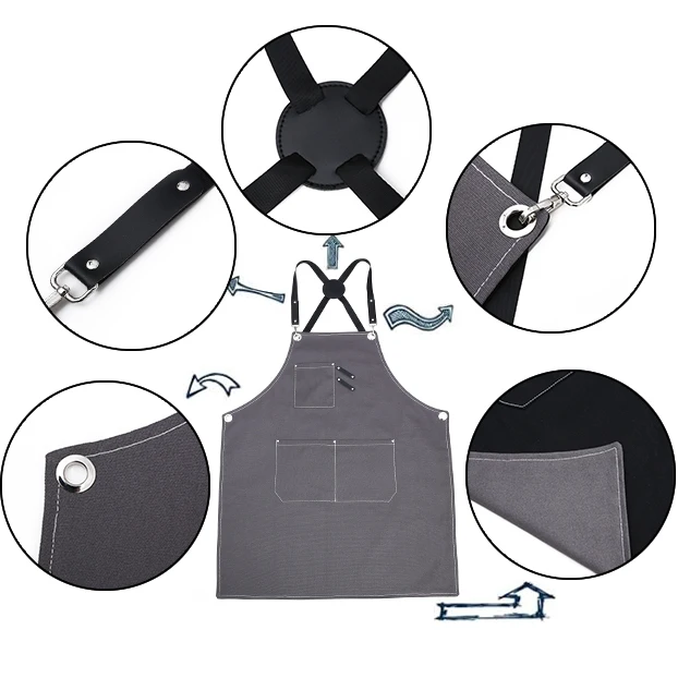  Double sided Cotton Canvas Apron Cross Back Strap Adjustable Work with Size:27