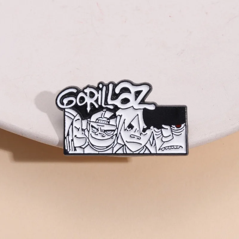 Creative Gorillaz Rock band commemorative metal brooch personality black and white comic cartoon character badge