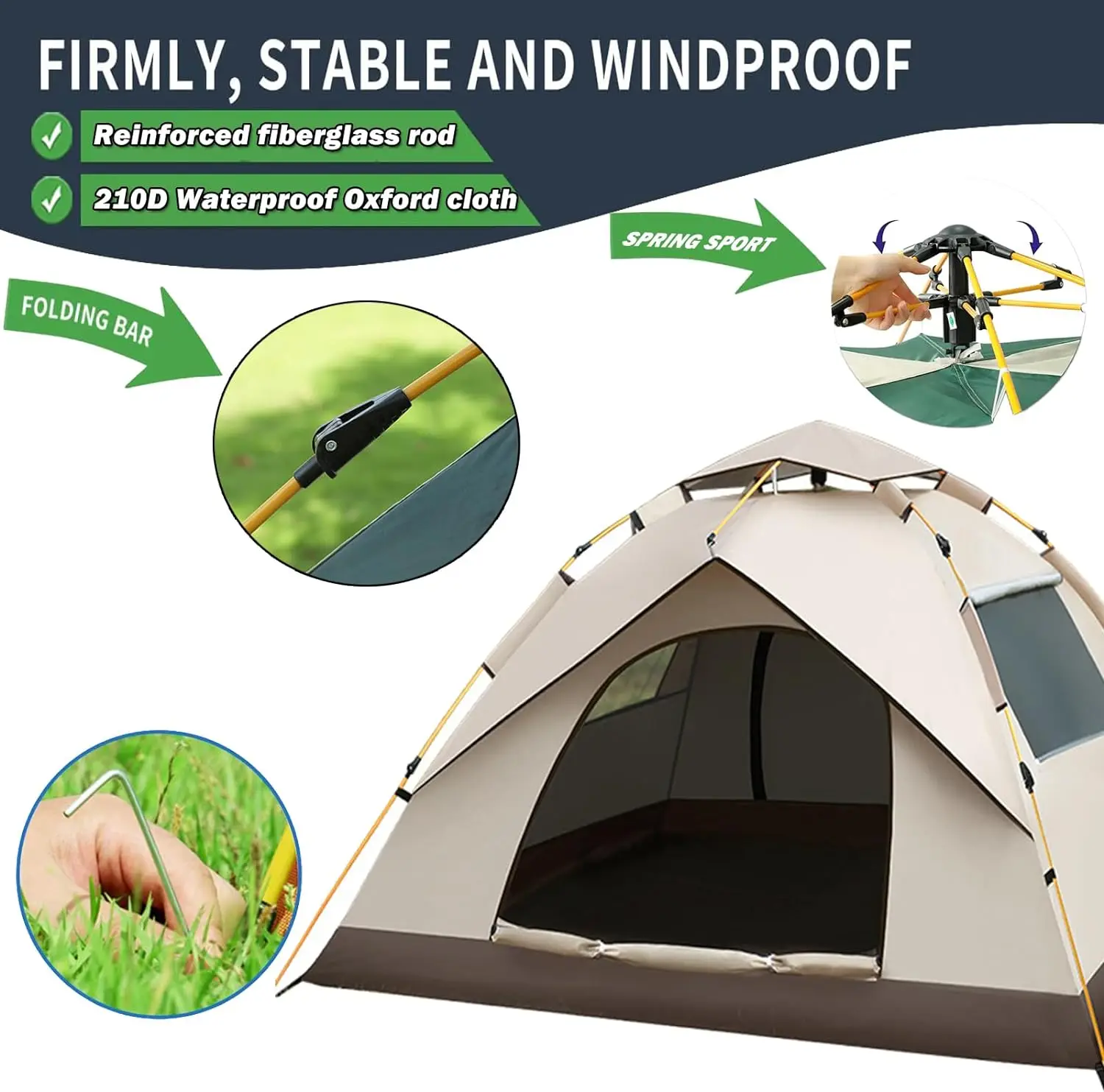 2-3 Person Camping Waterproof Family Tent Instant Easy Up Double Layer Anti-UV 2 Windows