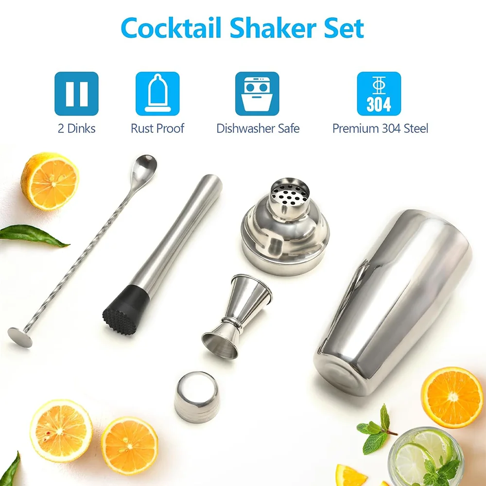 2025 Cocktail Shaker Set Bar Bartending 24oz Martini Shaker With Strainer Muddler Measuring Jigger Mixing Spoon Margarita Tools