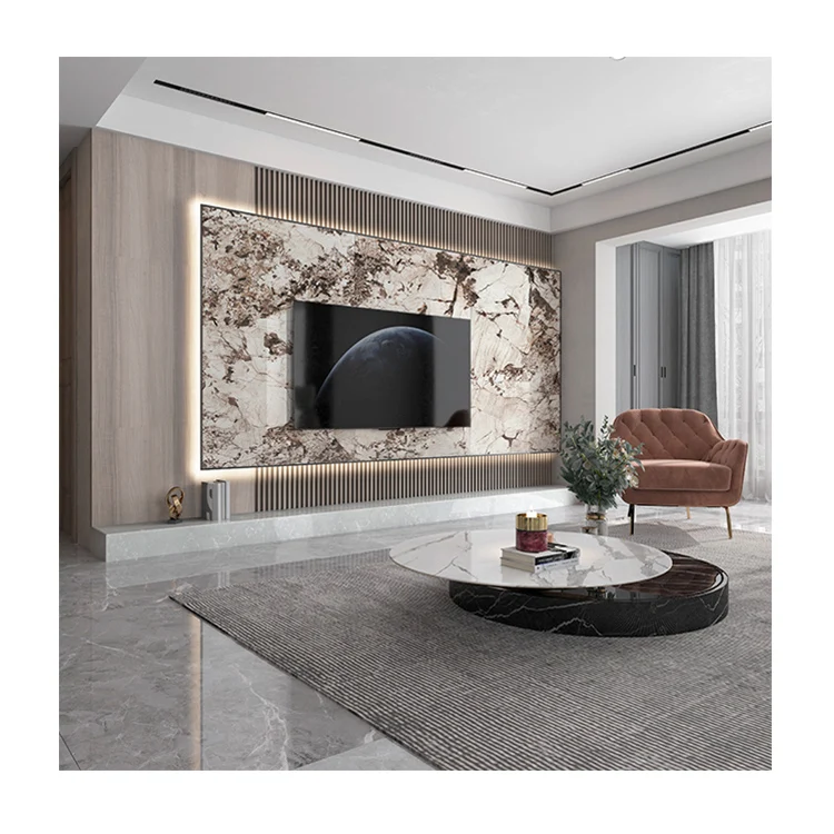 Современный минималистичный Мраморный ТВ фон настенная плитка доступная Роскошная гостиная подвесная деревянная решетка каменная пластина видео