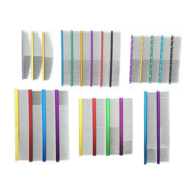 Manufacturer customized logo stainless steel long needle pin pet cat hair remover dog grooming comb