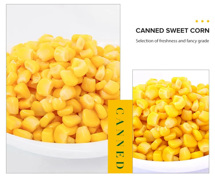 Different types of canned yellow sweet corn in tin vegetables
