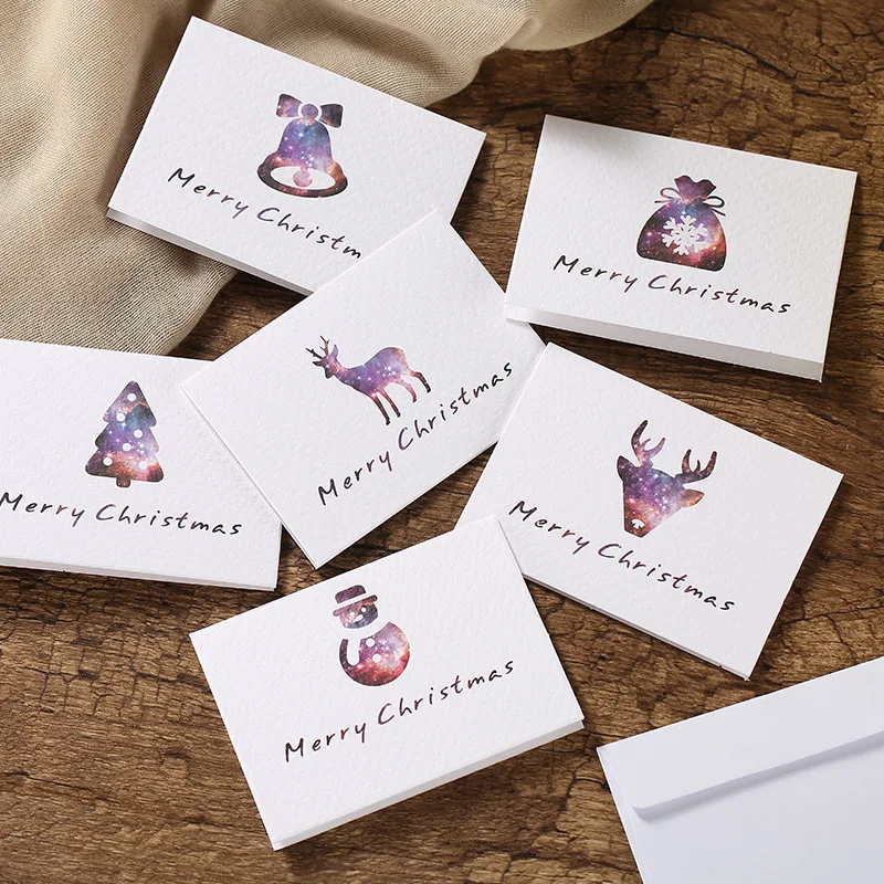 Christmas cards wholesale three fold special paper hollow bronzing retro small cards