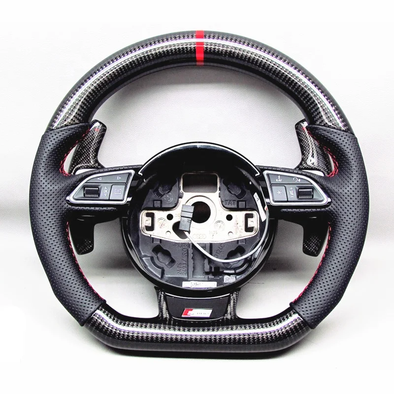AUTO RACING CAR STEERING WHEEL FOR Audi Audi RS4 S4  CARBON FIBER STEERING WHEEL WITH RED STRIPE AVAILABLE FOR AUDI RS6 RS3 A7
