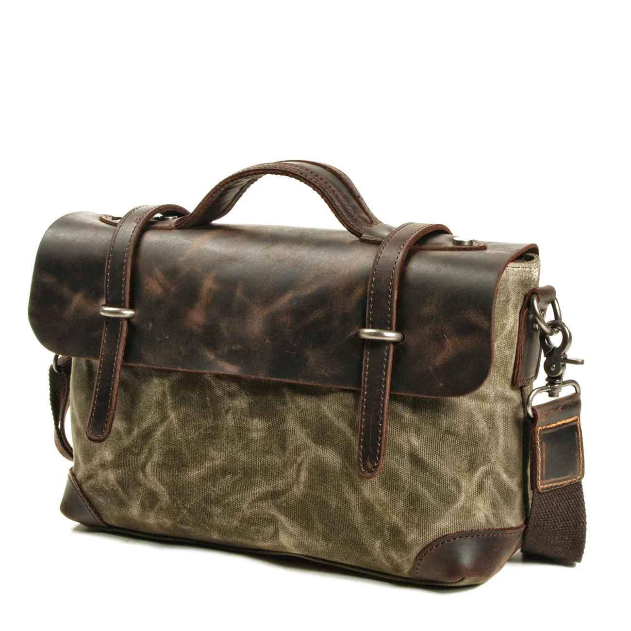 
Fashion crossbody bag men crazy horse leather canvas laptop office briefcase retro men s bag 