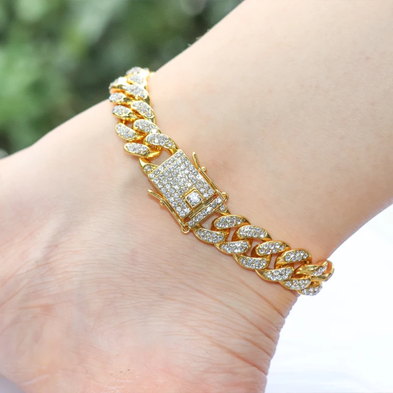 Best Selling 18K Gold Micro Zircon Miami CZ Cuban Link Chain Ankle Bracelet Hips Pops Iced Out Crystal
