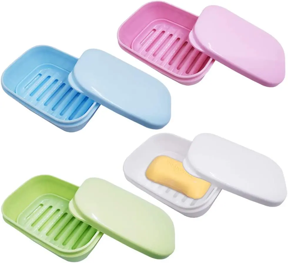 4 Pcs Waterproof Soap Case Holder, Self Draining Soap Saver Portable Soap Box Tray for Bathroom