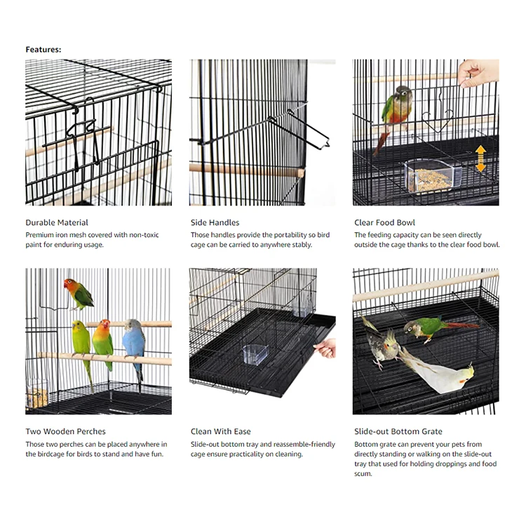 Rectangle Stackable Breeding Flight Parakeet Bird Cage for Small Birds With Slide-Out Tray