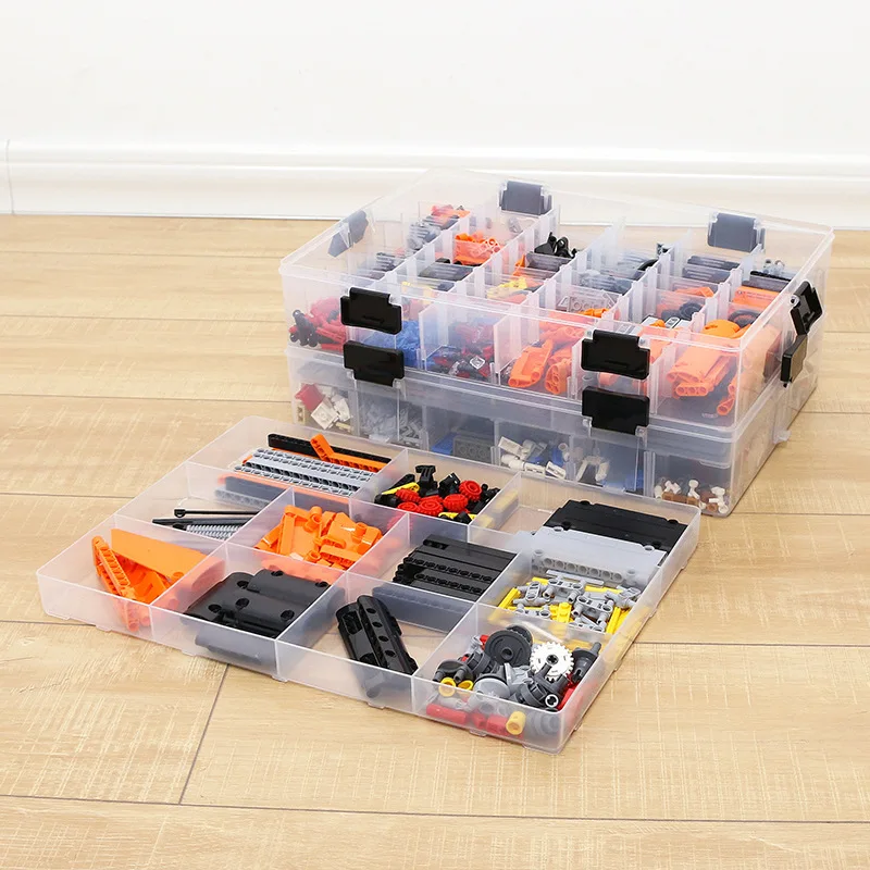 Multi-functional Plastic transparent double layer LEGO Storage Boxes storage organizer with Lid