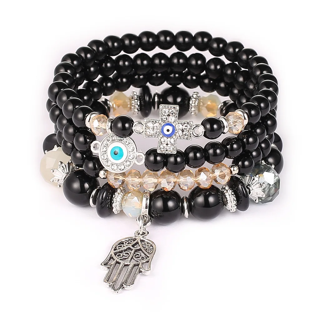 New Simian Asian style European and American fashion cross hand pendant hand wave glass bead multi-layer bracelet