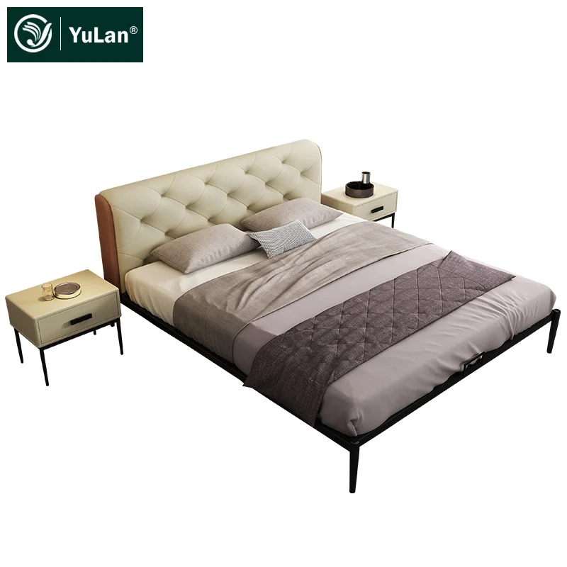 Modern Home Furniture Wooden Frame Bedroom Frame King Queen Double Size Leather Bed