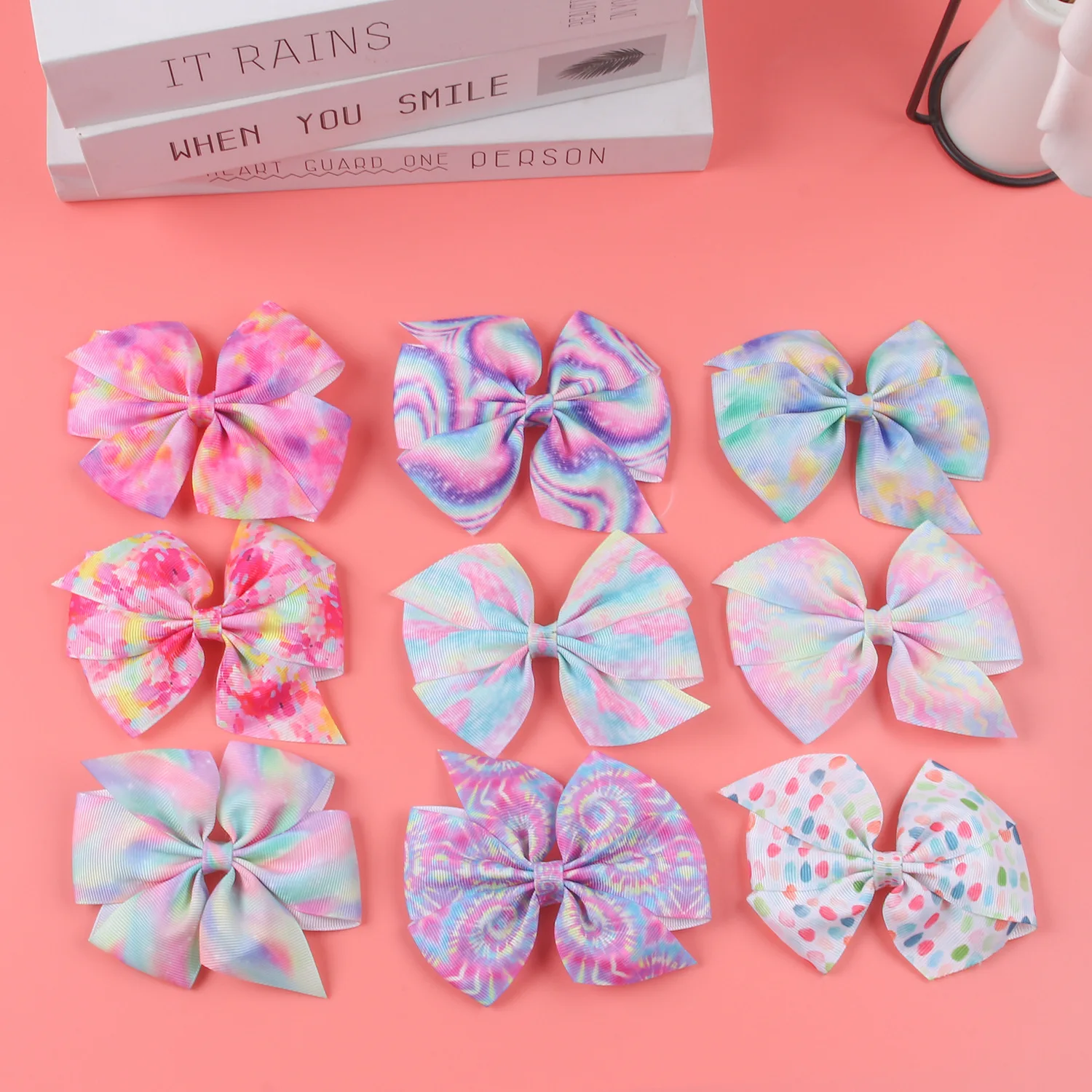 2022 Colorful Grosgrain Ribbon 4Inch Bow Alligator Hair Clips for Girls