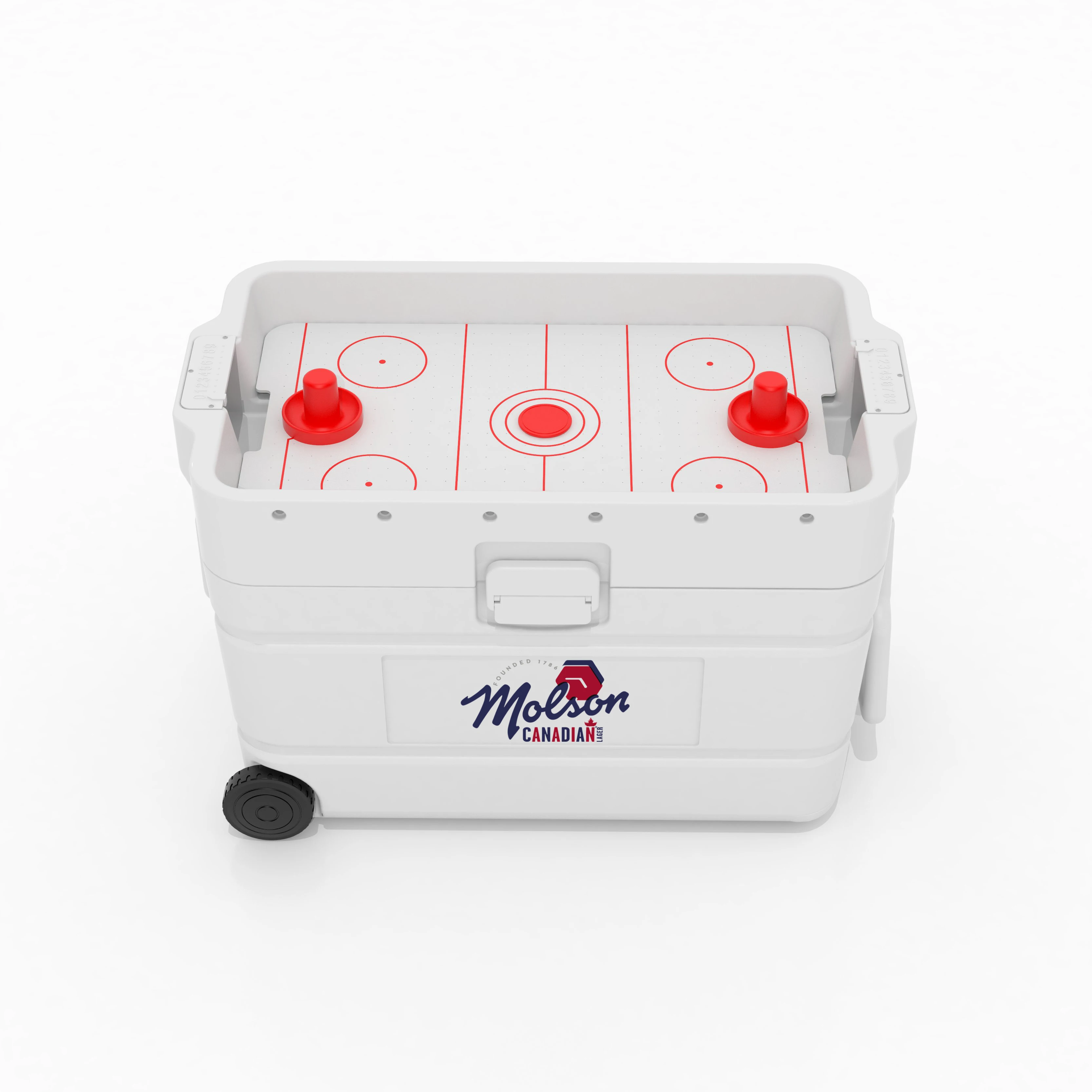 Air Hockey Game Table Cooler Box with Mini Ice Hockey Game on top