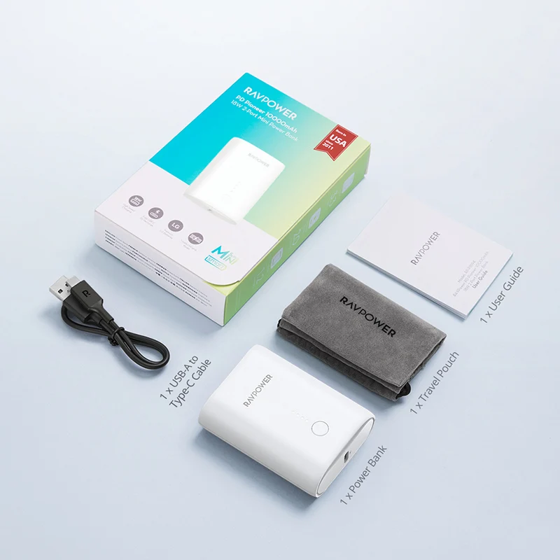 Ravpower electronics cheap price RP-PB194 10000mah powerbank PD+QC 2-Port 18W portable mini carry fast charging power bank