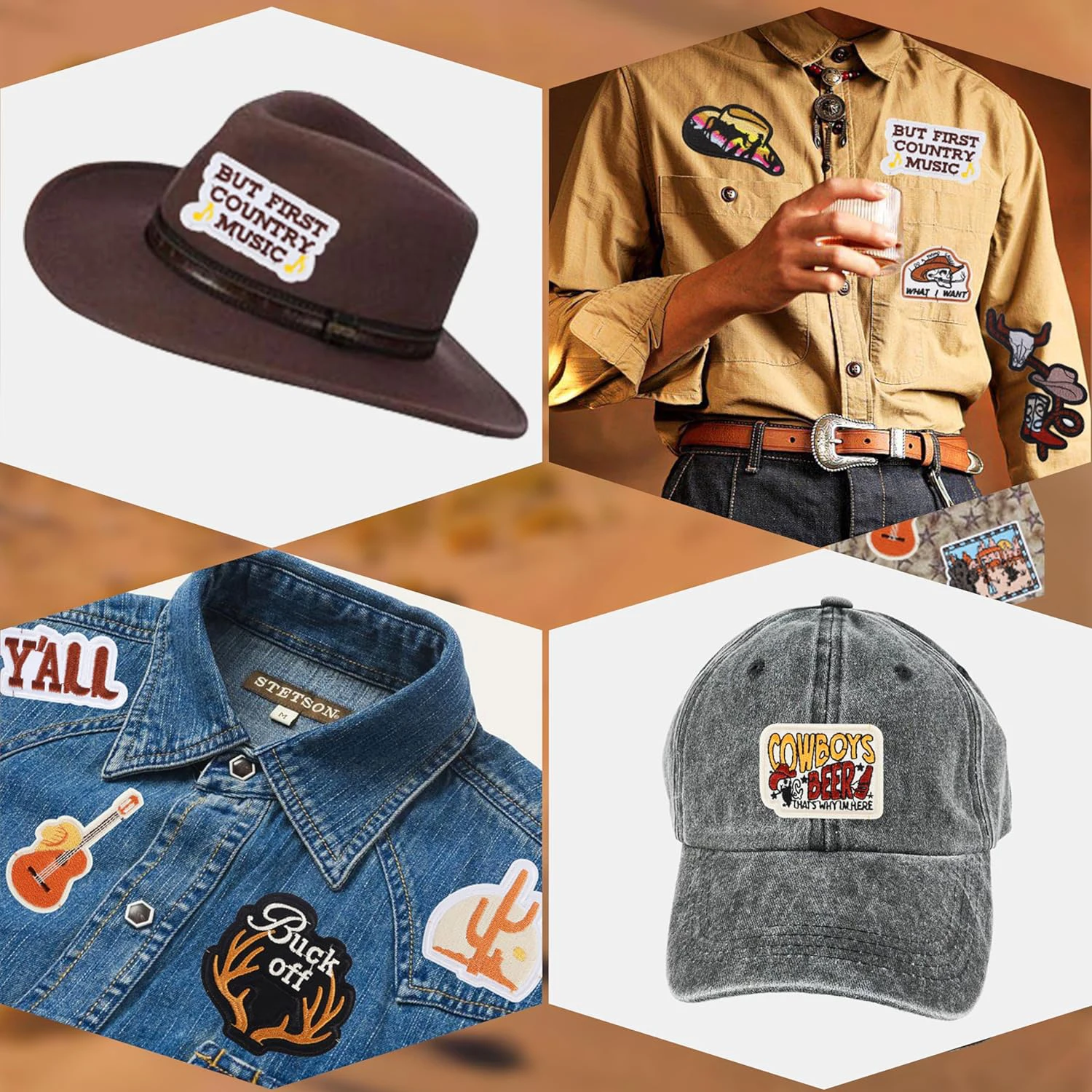 Western iron on patch custom wholesale woven embroidery Embroidered western cowboy heat press patches For Clothes hats