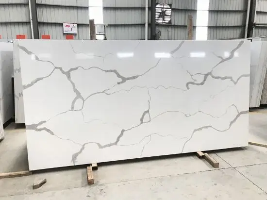 BOTON STONE Best Quality Artificial Stone Kitchen Countertop White Floor Tiles Chinese Calacatta Quartz Slab