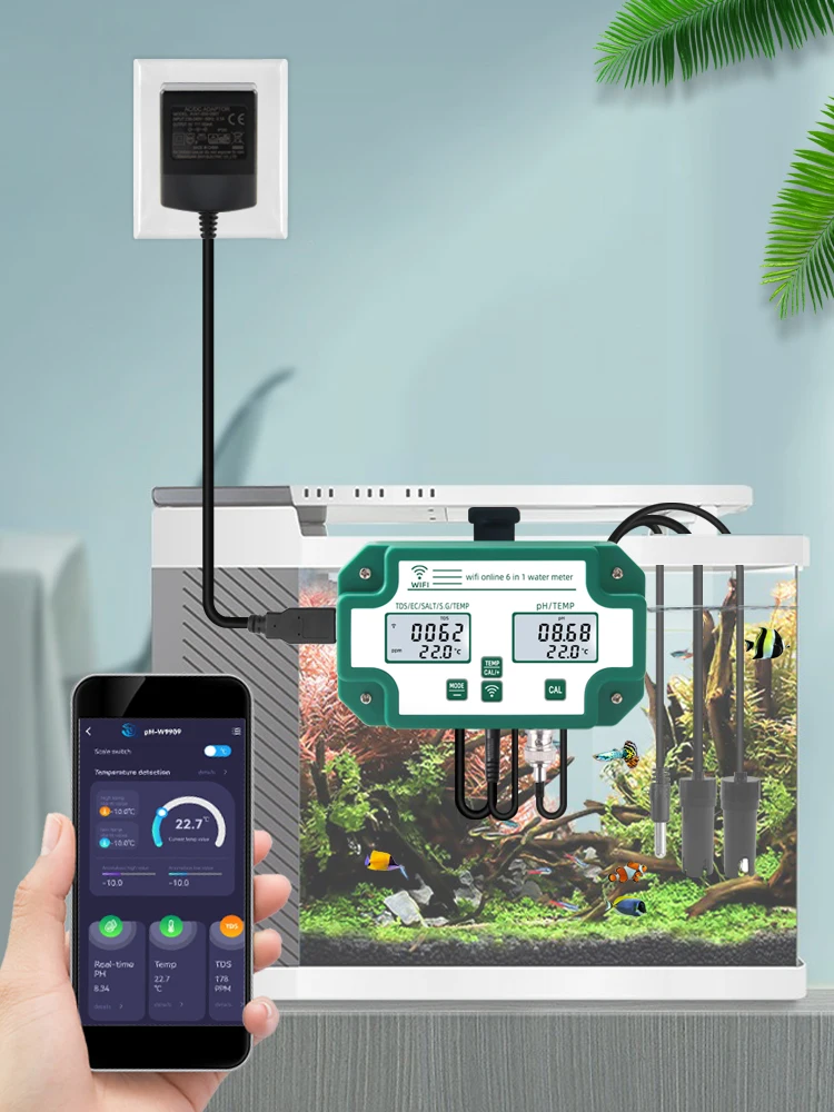 High Quality Smart Tuya  wifi online TDS/EC/PH/Salinity /G.S/Temperature  water quality tester  PH meter