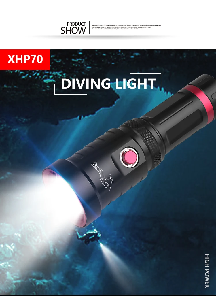 High quality waterproof 5000 lumen  equipment diving powerful led flashlight  IP68 diving flashlight