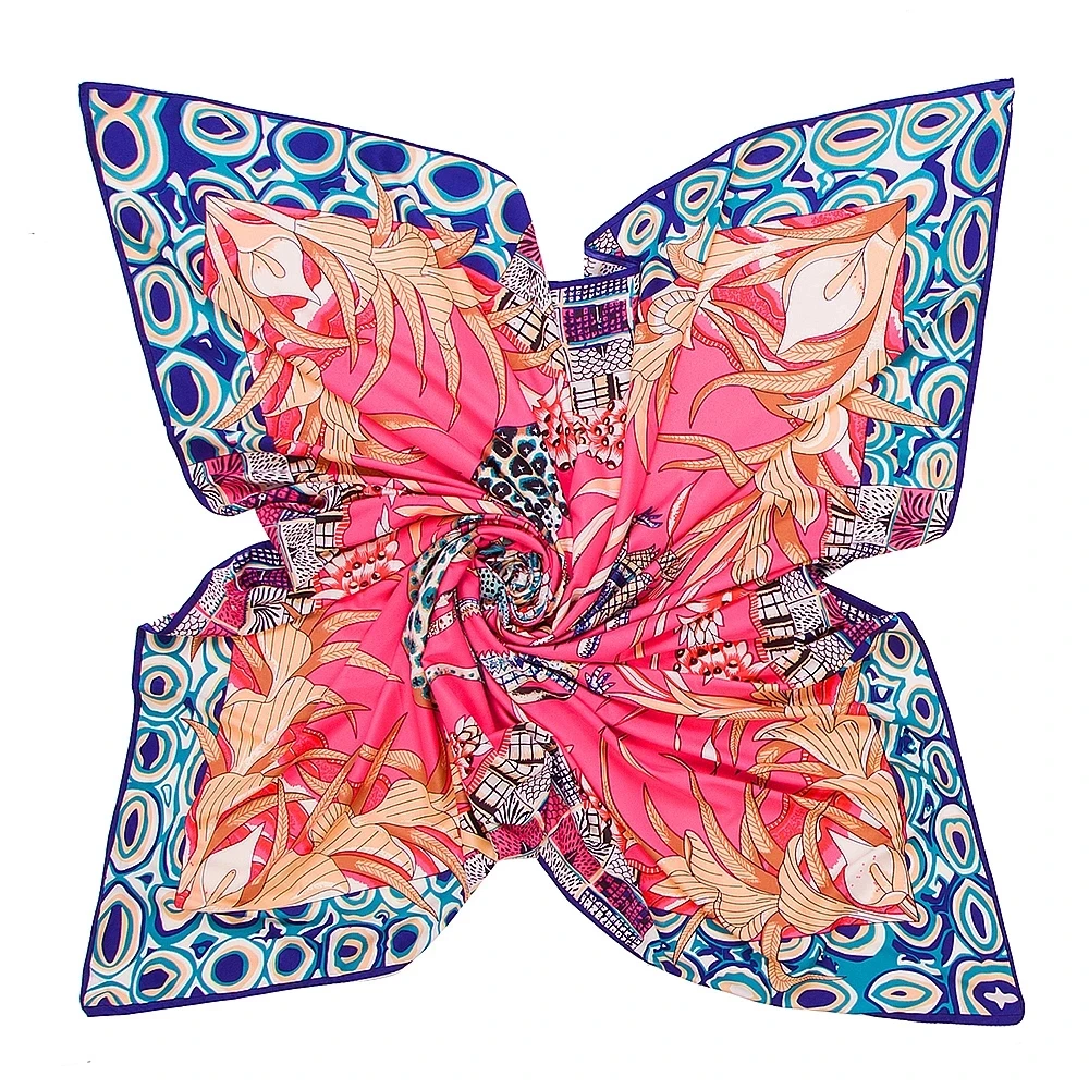 Large Satin Scarf for Women Silk Custom Printing Square Silk Scarves 130*130cm
